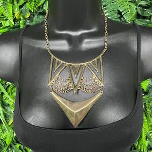 Gold Tone Geometric Bib Statement Necklace Triangular Draped Chain Chevron 3817